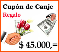 CUPON DE CANJE REGALO POR $ 45.000.=
Este sistema le permite enviar de Regalo un Prepago a quien usted desee PARA SER CANJEADO EN NUESTRAS TIENDAS
Av. Providencia 2237 Locales 021 y 022 Tel. 2341793  o 2326052, Santiago de Chile
 
IMPORTANTE: Por favor pida a la destinataria de este regalo cupn de canje, que avise la fecha y horario en que se acercar a nuestra tienda a canjear y que se presente con la debida identificacin.
 
PRODUCTOS DISPONIBLES: 
Arreglos florales naturales y secos
Ordenes florales para terceros destinatarios
Centros de mesa y arreglos florales artificiales
Plantas segn disponibilidad
Esponja floral
Papel de arroz
Rafia
Hojas de Ltex decorativas
Floreros y bases diversas
Flores Secas y 
Flores frescas
Peluches y bombones
Bonsis
Inciensos
Maceteros
Pilas de agua pequeas
Artículos decorativos
Globos
Potpurrí
Etc.
Consulte por otros productos disponibles